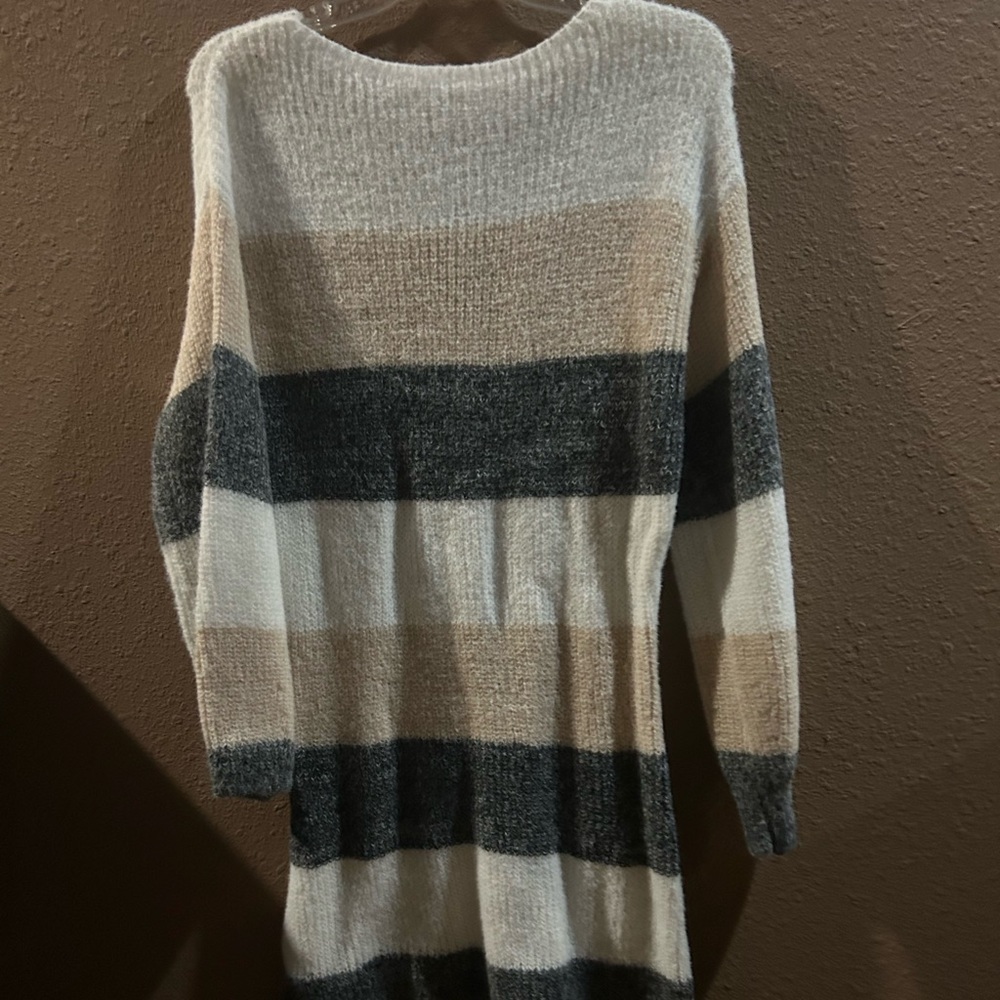 Striped Knit Sweater - Cream, Gray, Tan